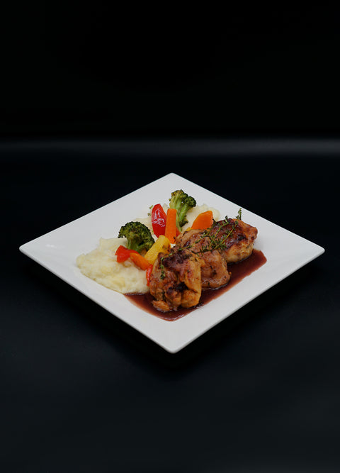 Herb-Crusted Roast Chicken with Red Wine Demi-Glaze